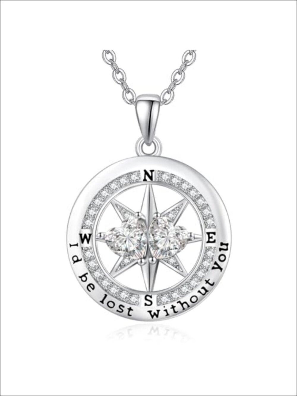 White Gold Plated Compass Birthstone Necklace
